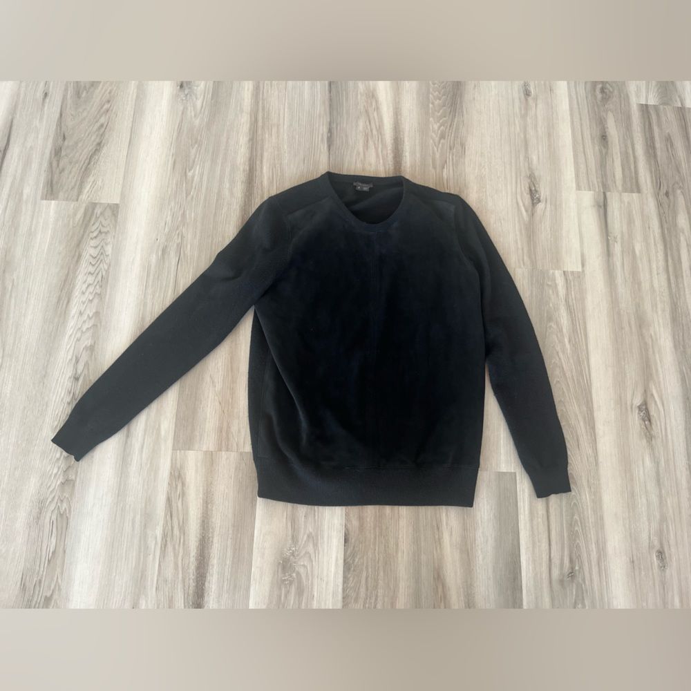 ❌Sold❌Theory S Crew Black Lambskin Leather Wool Sweater